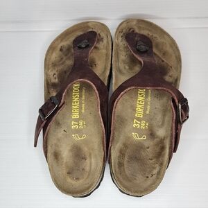 Birkenstock Gizeh Oiled Leather Sandals – Burgundy, Size 37 / 8